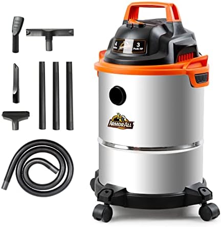 Armor All VO408S 0901 4 Gallon 3 Peak HP Stainless Steel Wet/Dry Vacuum, Orange by ArmorAll