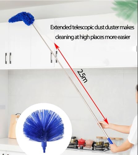 Cobweb Duster with Extension Pole, Ceiling Cob Web Cleaner Kit with 2 Duster Heads, 15-100 Inch Telescopic Microfiber Cleaning Duster, Long Corner Duster Tool for High Walls, Fans, Blinds Blue - Image 3