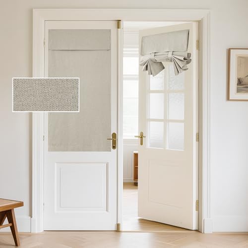 RYB HOME 100% Blackout French Door Curtains, Linen Texture Room Darkening Window Curtains and Drapes Thermal Insulated Tricia Door Blinds for Patio Doorway, W26 x L40 inch, 1 Panel, Sand by RYBHOME