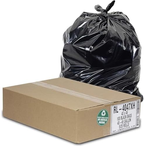 Aluf Plastics 45 Gallon Trash Can Liners (100 Count) - 40" x 46" - Thick 1.5 MIL Equivalent Black Trash Bags for Bathroom, Kitchen, Office, Industrial, Commercial, Recycling and More by AlufPlastics