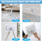 2 in 1 Disposable Dust Mop with 3 Shiny Towels Wipes Cleaning Cloths, 360° Rotating Snap Grip Mini Mop with Automatic Cloth Changing, Wall Cleaning Tool for Window Glass Wall Floor (White) - Image 3