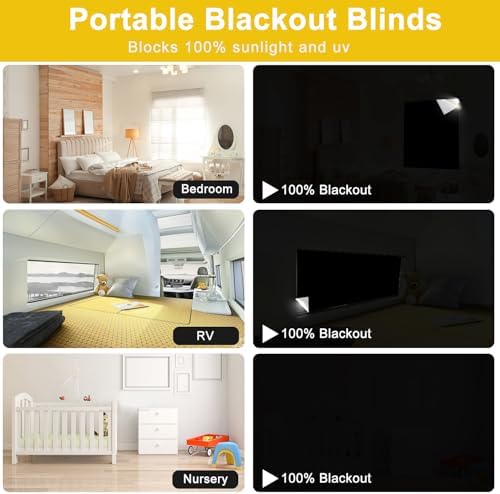100% Blackout Window Cover Curtains for Bedroom 57x40Inch,No Drill,DIY Cut Portable Removable Black out Shades Blinds Cover for Baby Nursery,RV,Media Room,Hook&Loop Tape Straps Stickers,Magnetic Clips - Image 6