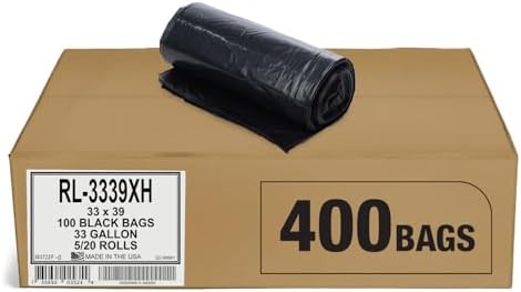Aluf Plastics 33 Gallon Trash Can Liners (400 Count) - 33" x 39" - Thick 1.5 MIL Equivalent Black Trash Bags for Bathroom, Kitchen, Office, Industrial, Commercial, Recycling and More by AlufPlastics
