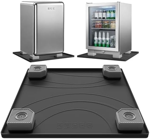 Mini Fridge Silicone Mat with Four Base Raisers,23.6"x23.6"x0.5" Under Refrigerator Mat, Mini Fridge Drip Pan Prevent Water Leakage,Floor Damage,Protect Mat for Small Fridge,Refrigerator,Freezer-Black by KeytoVibrantRelaxingGracefulHomes