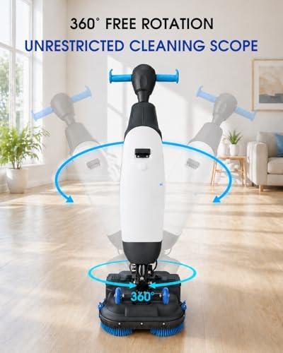 17" Commercial Floor Scrubber Machine Cordless with Magnetic Dual Brush, 360°Rotation Multi-Purpose Industrial Floor Scrubber with Suction Suitable for Office Gym Kitchen Supermarket Warehouse - Image 5