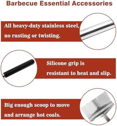 Coal Rake Grill Ash Tool, BBQ Charcoal Stainless Steel Rake for Pizza Oven - 32 Inches - Image 4