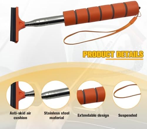 2PCS Car Side Mirror Squeegee, Retractable Vehicle Rear View Mirror Cleaning Wiper for Rainy Foggy Weather, Portable Auto Window Glass Cleaner Squeegee, Universal Fit (Orange) - Image 4