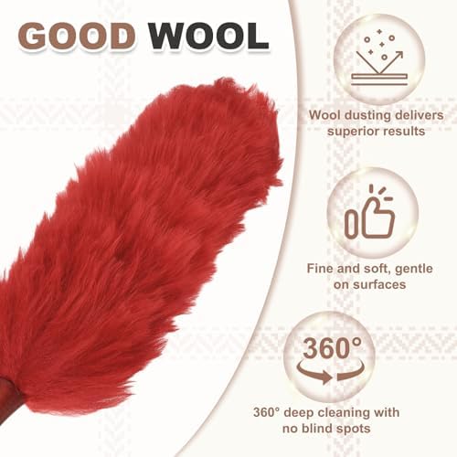 uxcell Wool Duster, 24.4" Natural Feather Cleaner Household Cleaning Duster with Solid Wooden Handle for Cleaning Fans Window Blinds Shelves Furniture, Red - Image 5