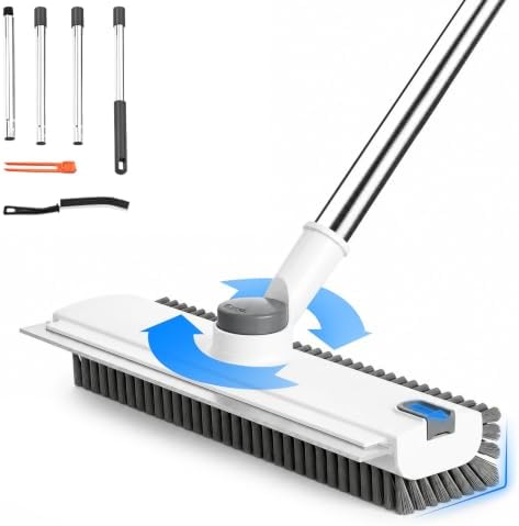 Floor Scrub Brush with Long Handle, 4 in 1 Shower Scrubber with Floor Squeegee and Heavy-Duty Stiff Bristle Push Broom for Cleaning Shower Bathroom Patio Pool Kitchen Wall Deck Tile Garage by CTMAST