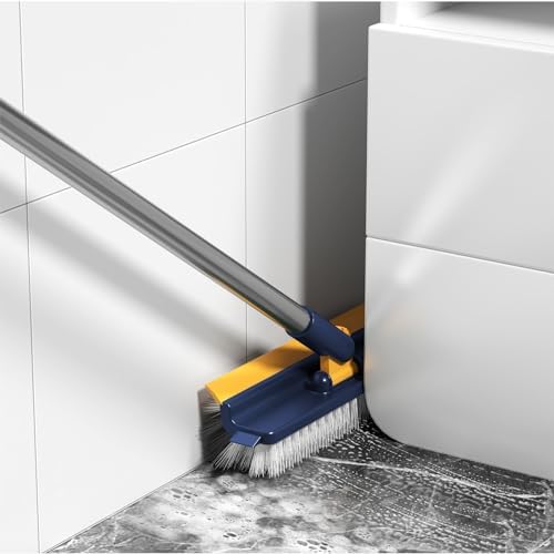 Generic Grout Scrub Brush with 42"" Long Handle Double-Sided Floor Scrub Brush V-Shape Grout Cleaner with Squeegee 180° Rotating for Tile Floors, Baseboards, Wall, Navy - Image 4