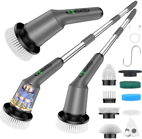 Electric Spin Scrubber for Bathroom, Shower Scrubber with Long Handle by CTMAST
