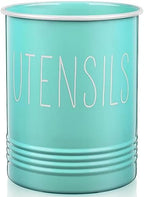 Bivvclaz Teal Kitchen Utensil Holder, 6.7" Utensil Holder for Kitchen Counter, Cooking Utensil Crock with Cork Bottom, Turquoise Decor and Accessories, Countertop Utensil Storage Caddy Organizer by Bivvclaz