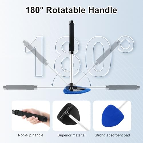 JUSTTOP Windshield Cleaner Tool, Car Interior and Exterior Window Cleaning Kit with Extendable Handle & 4 Reusable Microfiber Pads, Auto Glass Wiper Brush Kit for Car & Home Windows (Blue) - Image 4