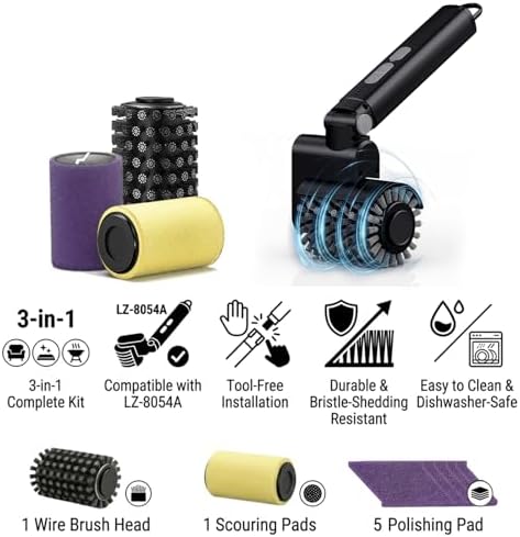 Replacement Brush Heads for Electric Grill Brush, 3-in-1 BBQ Brush Replacement Kit, Includes Stainless Steel Wire Brush Head, Polishing Pad ＆ Scouring Pad, Compatible with Model LZ-8054A 7 Pack - Image 7