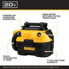 DEWALT 20V MAX Shop Vacuum Wet and Dry, Shop Vac 2 Gallon, Cordless and Corded Wet Dry Vacuum Cleaner, Wide Nozzle, Hepa Filter, Tool Only (DCV581H) - Image 2