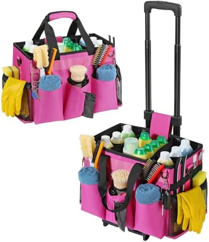 Housolution Rolling Cleaning Caddy Bag with Wheels, Rose Red by Housolution