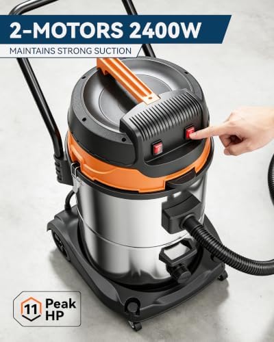 21 Gal Industrial Wet Dry Shop Vacuum, 2400W 2-Motors Heavy Duty - Image 3