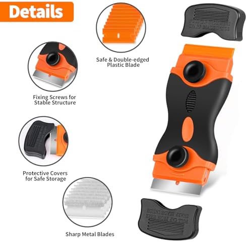 2 Pcs Orange Scraper Tool and 2 Pcs Yellow Scraper Tool with 40 pcs Metal Blades & 40 pcs Plastic Blades - Image 4
