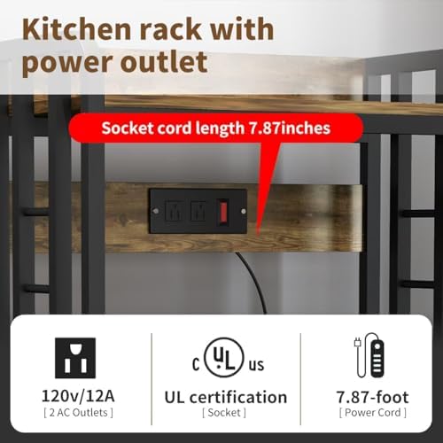 SIREDEEP Bakers Rack with Power Outlet ，4-Tier Kitchen Baker's Rack,Microwave Stand with Storage Suitable for Kitchen, Living Room, Dinning Room，Coffee Bar(Rustic Brown) - Image 6