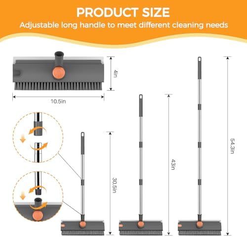 SetSail Floor Scrub Brush with 54in Adjustable Long Handle, Grey&Orange - Image 2