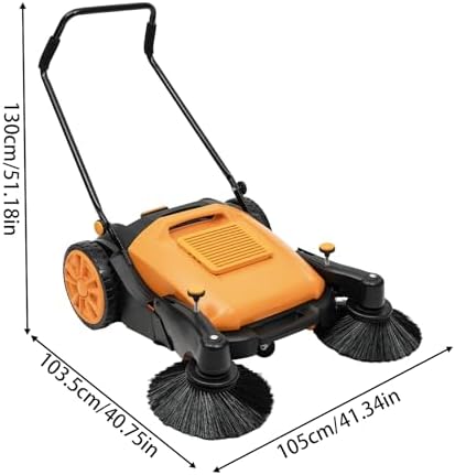 41 Inch Walk-Behind Hand Push Floor Sweeper, Outdoor Hand Push Floor Sweeper with 14.53 Gal Dustbin & Adjustable Handle for Shopping Malls Factory Warehouses - Image 2