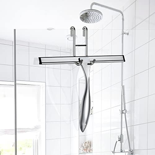Shower Squeegee for Glass Door 12-Inch Stainless Steel Bathroom Squeegee Window Wiper, 100% Streak-Free, Includes Shower Door Hook and Adhesive Hook, for Window Mirror Tiles Car All-Purpose Squeegee - Image 3