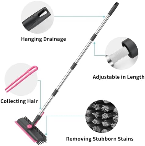 AIR U+ Floor Scrub Brush with Long Handle, 3-in-1 Rotating Head & Squeegee - Image 5
