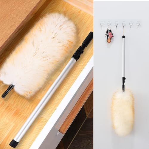 Lambswool Duster Extendable 31-55 Inch, Natural Electrostatic Feather Duster for Cleaning with Aluminum Extension Pole Reusable for High Ceilings, Fans, Blinds, Furniture, Interior & Roof Dusting - Image 6