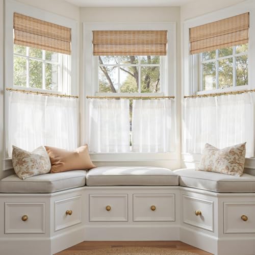 jinchan Linen Pinch Pleated Back Tab Tier Curtains, 26x20, White - Image 2
