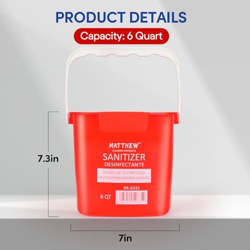 Matthew Detergent And Sanitizing Cleaning Bucket 6 Quart Plastic Pail,Set of 6 Square Containers,Built-In Spout w/Handle,Wash Rinse Sanitize Handwash Bucket for Home Office Commercial Restaurant (Red) - Image 2
