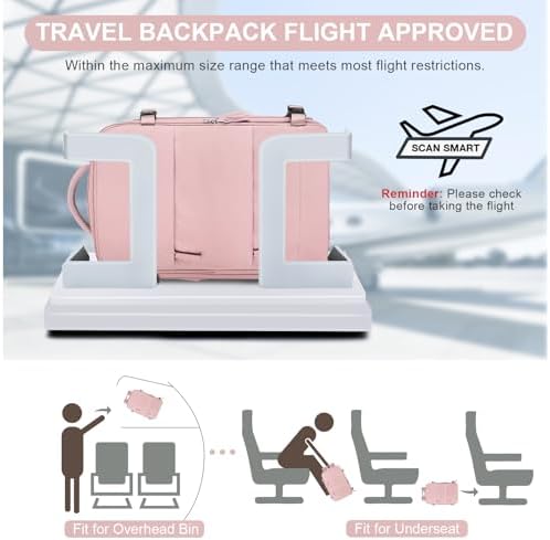 Travel Backpack for Women Airline Approved Carry on Backpack for Airplanes Mochila De Viaje Personal Item Travel Bag Spirit Airlines Personal Item Bag 18x14x8 Backpack for Traveling on Airplane Pink - Image 2