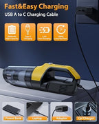 Handheld Vacuum Cordless 1.1 Pounds Car Vac 10000PA Hand Held Vacuums 4-in-1 Hand Vac Cordless Rechargeable HEPA Filter Large Capacity Dust Cup for Car Office Home Pets Hair (Yellow) - Image 6