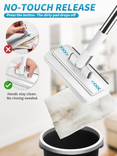 Snap Grip Mini Mop with 5 Reusable Cloths, 50 Inch Adjustable Lazy Mop, Hands Free Cloth Changing Flat Mops with Wall Hook for Wet Dry Floor Wall Bathroom Kitchen Corner Cleaning - Image 3