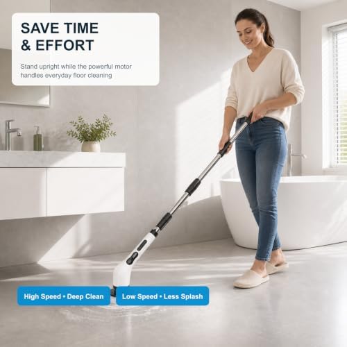 Electric Spin Scrubber, Cordless Cleaning Brush Scrubber with 9 Replaceable Brush Heads-3 Adjustable Size, 2 Speeds for Bathroom Bathtub Kitchen Tile Floors - Image 4