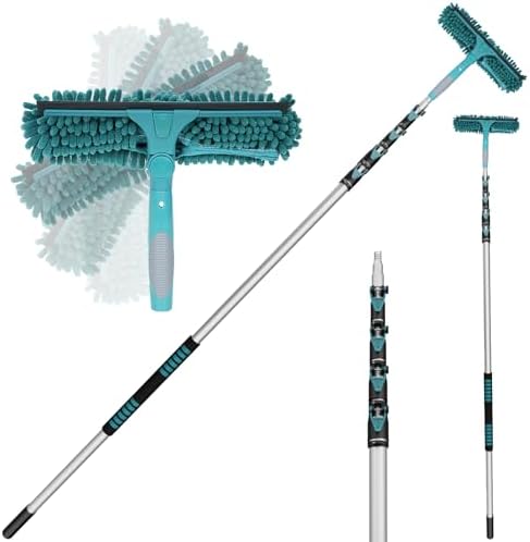 TelesPro 30 Feet High Reach Window Squeegee with 6-24 Ft Extension Pole, Window Cleaner Tool with 5-Stage Telescoping Pole, Window Cleaning Kit with Rotatable Head (2 Squeegee & 2 Microfibre Cloths) by TelesPro