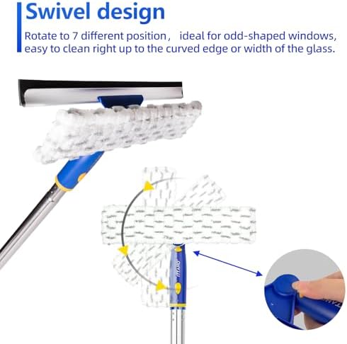 86.6" Window Squeegee Cleaner,2 in 1 Window Cleaning Tool Kit,Shower Squeegee with Extension Pole，Glass Cleaning Tools for Shower Glass,Indoor/Outdoor High Window Cleaning-Two Pads - Image 2
