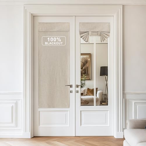 NICETOWN Linen Door Curtains - 100% Blackout French Door Curtain by NICETOWN
