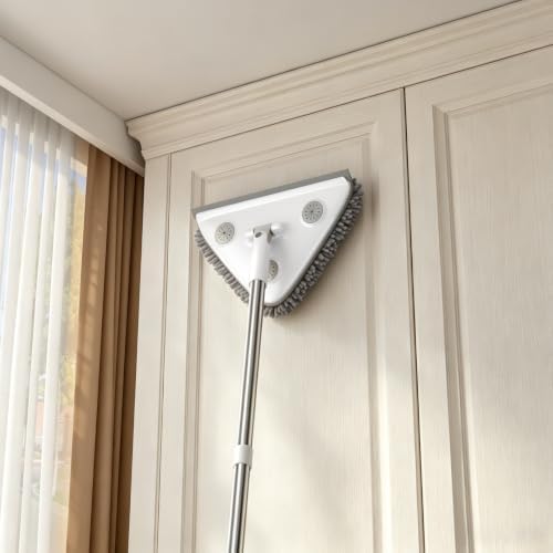 Wall Cleaner Mop with Long Handle, Baseboard Cleaner Tool with Extension Pole & Squeegee, 3-in-1 Ceiling Cleaning Tool Duster with 3 Microfiber and 3 Chenille Pads for Washing Window, Floor, Cabinet by Gleynest