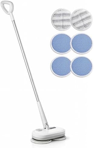 GOBOT Cordless Electric Spin Mop - Lightweight Powerful Cleaner for Hardwood, Tile, Laminate & Vinyl Floors with 6 Washable Pads (White and Blue) by KOJEO