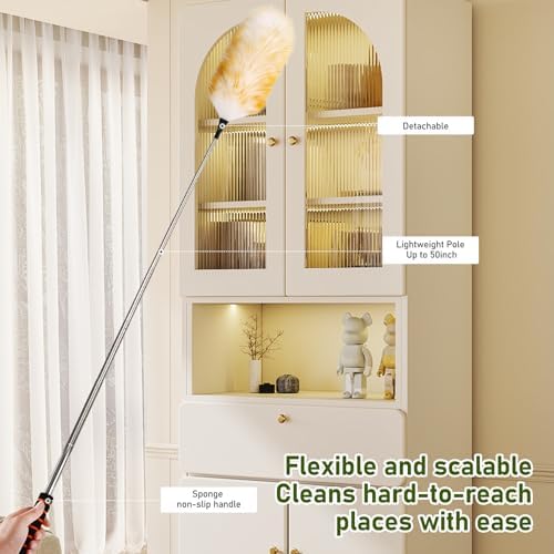 Extendable Lambswool Duster 25-64" Retractable Telescopic Handle Removable Head Multi-Surface Cleaning Tool for Ceiling Fans, Windows, High Walls, and Hard-to-Reach Areas (2pcs) - Image 5