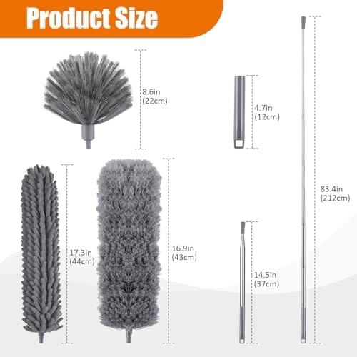 4 Pcs Microfiber Cobweb Duster with 100-inch Extendable Pole, Washable and Reusable Feather Cleaning Duster Kit with 3 Duster Heads,Dusters for Cleaning with Telescopic Pole for High Ceiling Fan - Image 2
