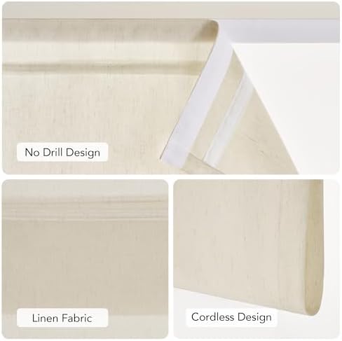 NICETOWN Natural Linen French Door Curtain No Drill Roman Shades for Windows, Solid Cordless Blinds for Farmhouse Door Window Covering with Light Filgtering, W22 x L64, 1Pc - Image 3