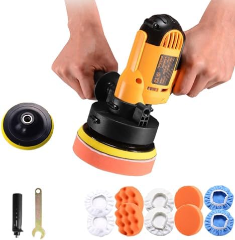 CJC Buffer Polisher - 110V 600W Variable Speed Machine - Random Orbital Buffer for Floor, Car, Furniture, Metal Waxing and Polishing With Professional Buffing Kit(16pcs) by CJC