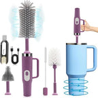 5 in 1 Electric Bottle Brush Cleaner Compatible Stanley Bottle Brush Straw Cleaner Multifunction Rechargeable IPX6 Waterproof Extra Long Design for Stanley Cup, Sports Bottle and More (Purple-1) by Keoshiga