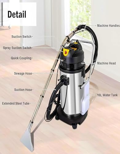 40L/11Gal Commercial Carpet Cleaner, 3 in 1 Multi-Purpose Floor Cleaning Machine Vacuum Cleaner, 1049W Professional Heavy Duty Extractor Vacuum Washing Machine for Curtain Sofa Carpet Cleaning Machine - Image 3