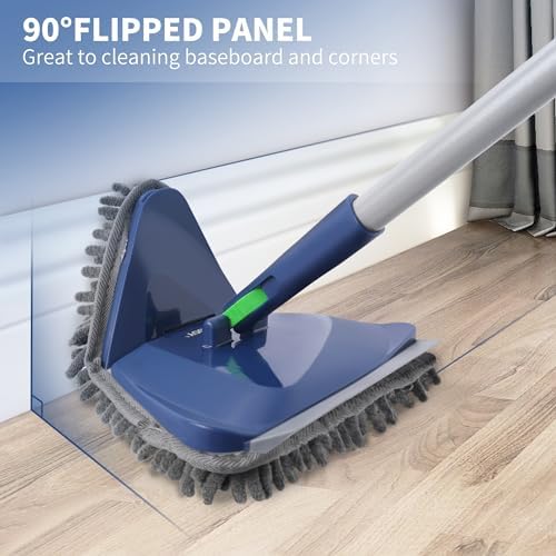BOOMJOY Wall Cleaner Mop with 82 Inches Long Handle, Baseboard Cleaner Tool Duster with Squeegee, Ceiling Cleaning Tool with 6 Replacement Pads for Painted Walls, Window, Floor - Blue - Image 2
