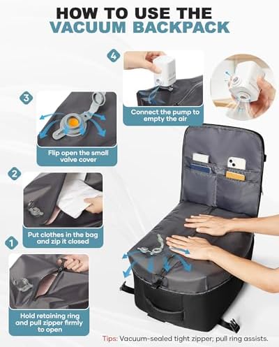 coofay Large Vacuum Backpack Travel with Pump Vacpack Travel Backpack with Vacuum System Compression Backpacks for Travel Easy Vac Pack Carry on Luggage - Image 3