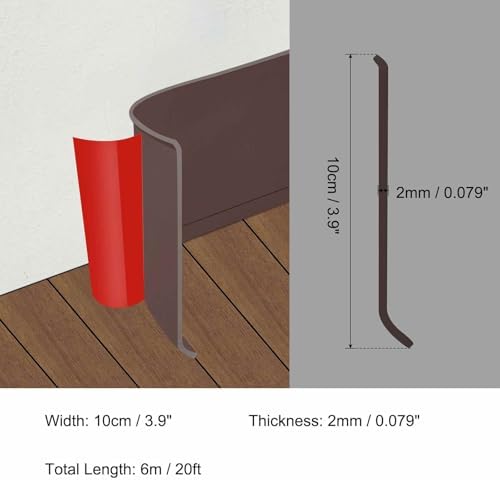 HARFINGTON 20ft x 4" Baseboard Trim Peel and Stick Wall Flexible Molding Trims, Self Adhesive PVC Cove Base Baseboards for Walls Corner, Coffee - Image 2