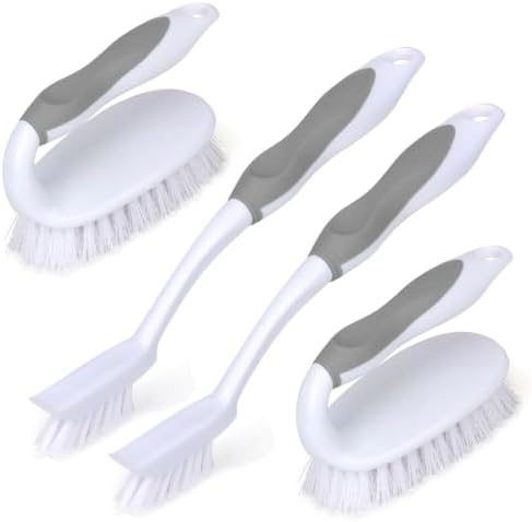 Scrub Brush Set, 4 Pack Deep Cleaning Brush Kit, Gray by HileSwan