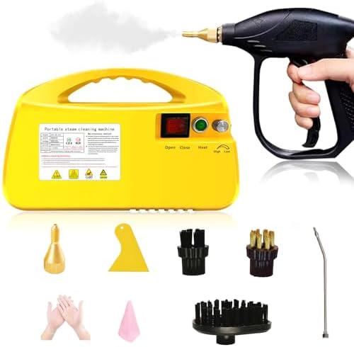 steam cleaner,Tankless Steam Cleaner for Home, Handheld Steamer for Cleaning, Car & Furniture – Portable Handheld Steamer with Instant Steam & Trigger Control (Yellow handheld) by Unknown